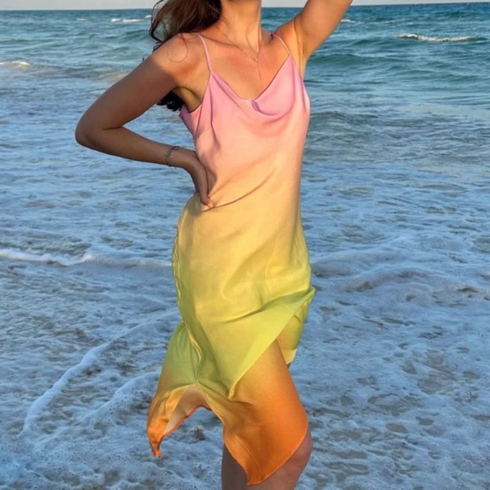 NEW Express dip-dye ombre cowl neck midi slip dress
